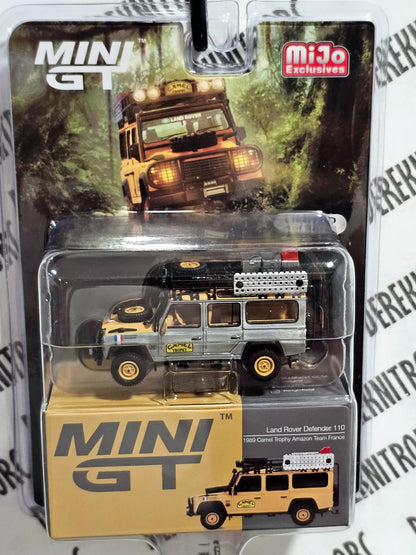 MINI GT Raw Chase Land Rover Defender 110 1989 Camel Trophy Amazon Team France