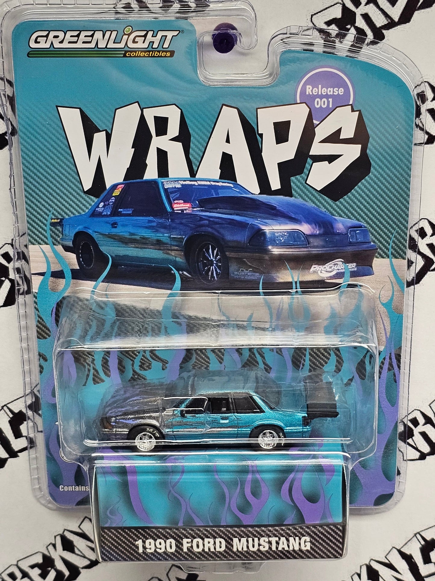 Damaged Package "Turbo AWD" Mustang GreenLight Collectibles WRAPS 1990 Ford Mustang Store Exclusive
